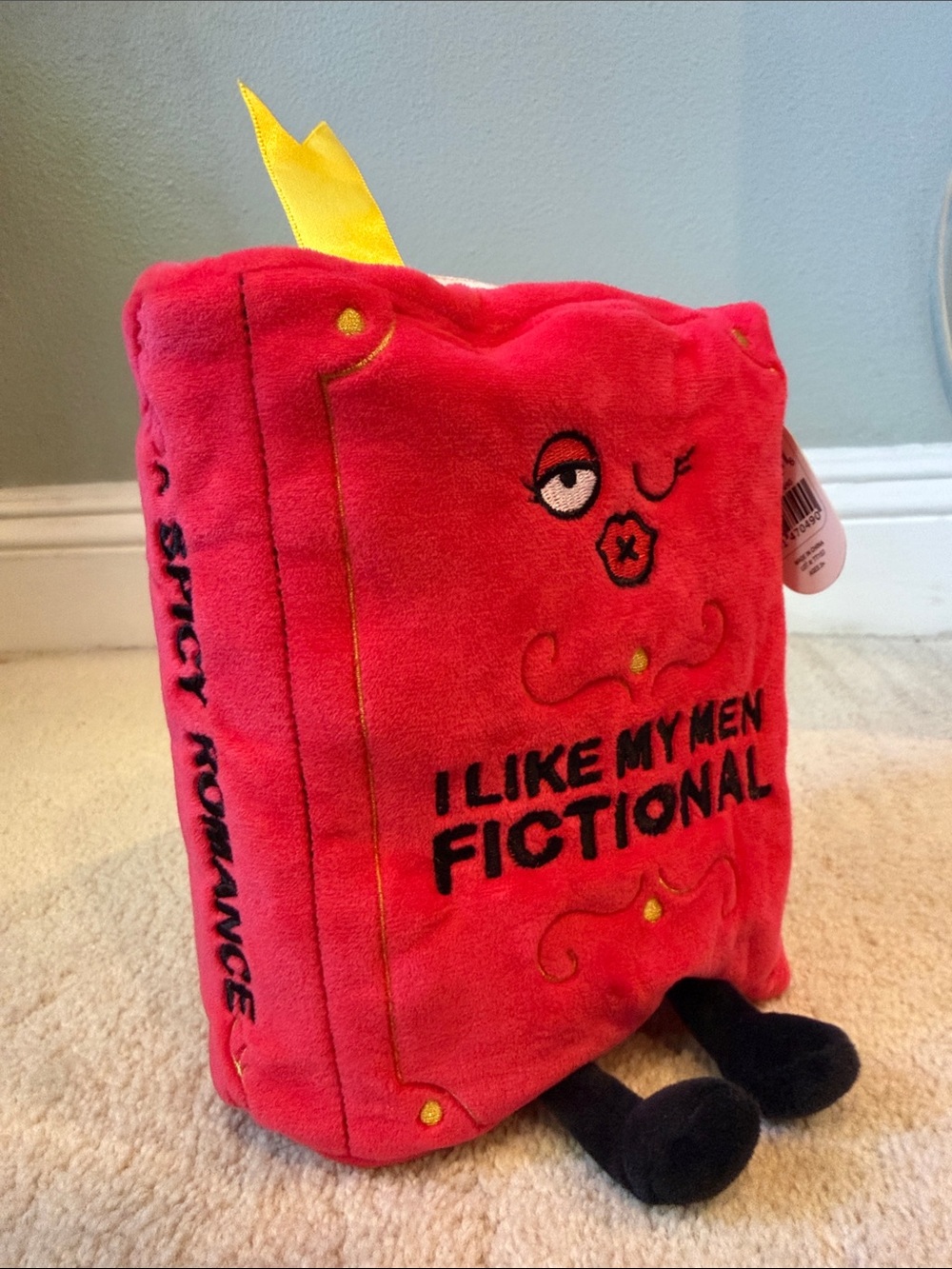 Red Plush Book Toy - "I Like My Men Fictional"
